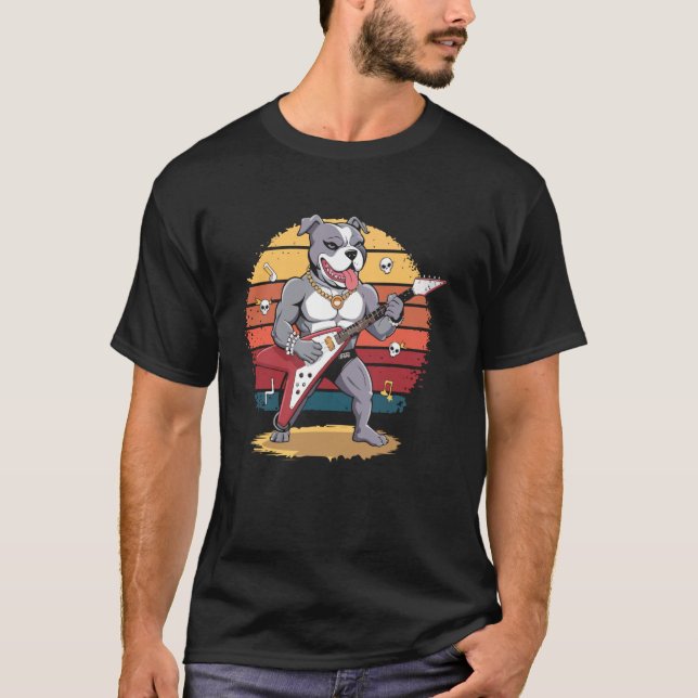 Camiseta Pitbull tocando con guitarra eléctrica (Anverso)