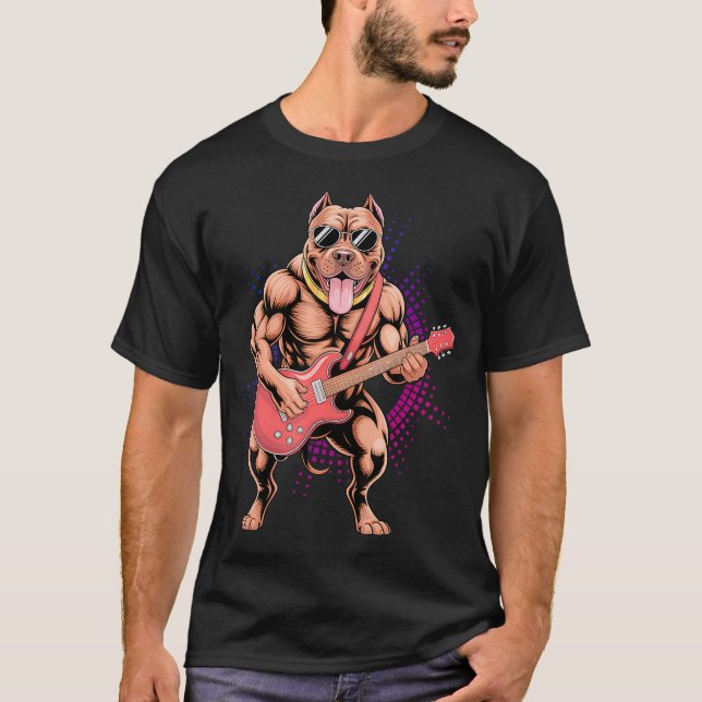 Camiseta Pitbull Tocando Guitarra - Pit Bull Pittie Diverti (Anverso)