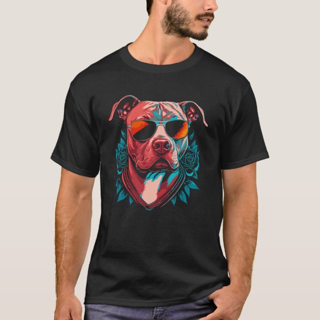Camiseta Pitbulls con gafas de sol Cuidado con los Pit Bull (Anverso)