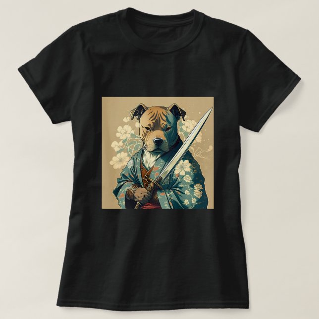 Camiseta Pitbulo lindo con hoja de katana (Diseño del anverso)