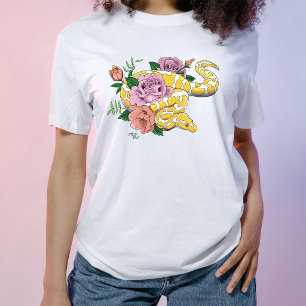 Camiseta Pitón bola albino amarillo con rosas turquesas
