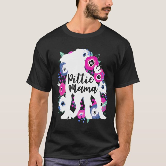 Camiseta Pittie Mama Floral Flowers Pitbull Cute Pit Bull M (Anverso)
