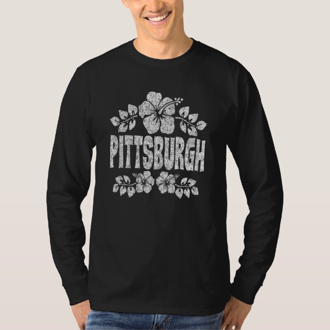 Camiseta Pittsburgh Flowers Distressed White Print (Anverso)