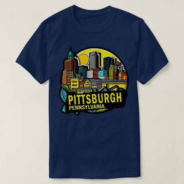 Camiseta Pittsburgh Pennsylvania Downtown Skyline (Diseño del anverso)