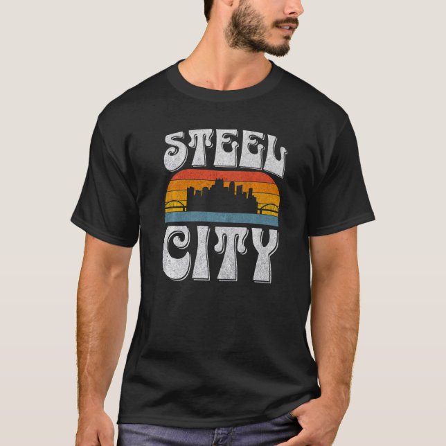 Camiseta Pittsburgh Pennsylvania Steel City Skyline 412 Hom (Anverso)