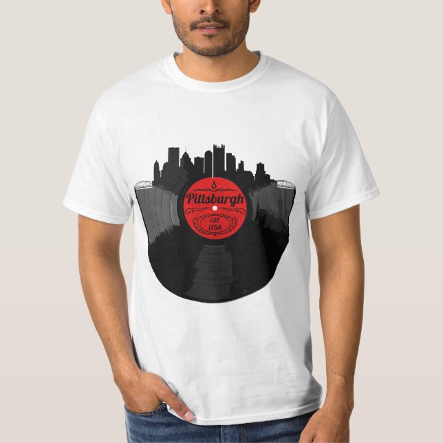 Camiseta Pittsburgh Pennsylvania Vinyl Record Skyline  (Anverso)
