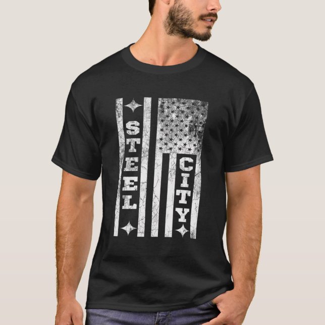 Camiseta Pittsburgh Steel City Bandera Americana Vint Patri (Anverso)