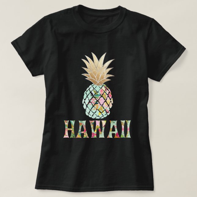 Camiseta PixDezines Hawaii, Aloha Piña/Faux Gold (Diseño del anverso)