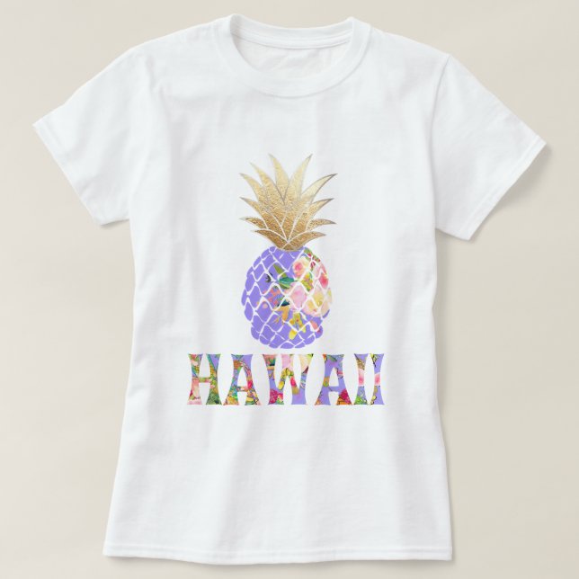 Camiseta PixDezines Hawaii, Aloha Piña/Faux Gold (Diseño del anverso)