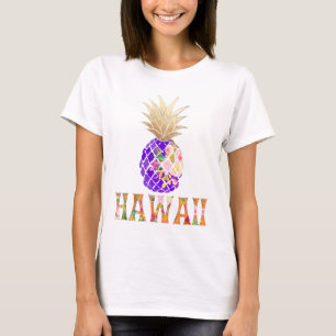 Camiseta PixDezines Hawaii, Aloha Piña/Faux Gold