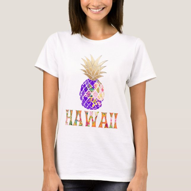 Camiseta PixDezines Hawaii, Aloha Piña/Faux Gold (Anverso)