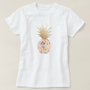 Camiseta PixDezines Hawaii, Aloha Piña Rosa/Faux Gold