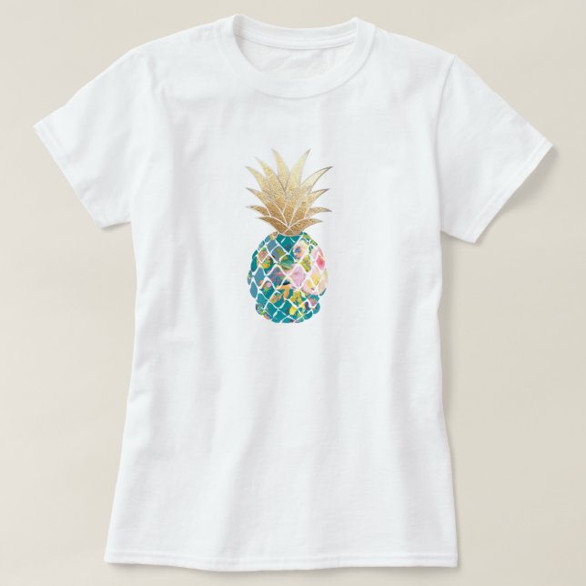 Camiseta PixDezines Hawaii, Aloha Verde azulado Pineapple/F (Diseño del anverso)