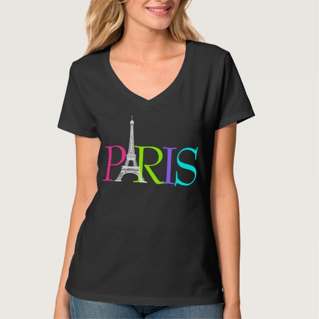 Camiseta PixDezines París, torre Eiffel/fuente+color person (Anverso)