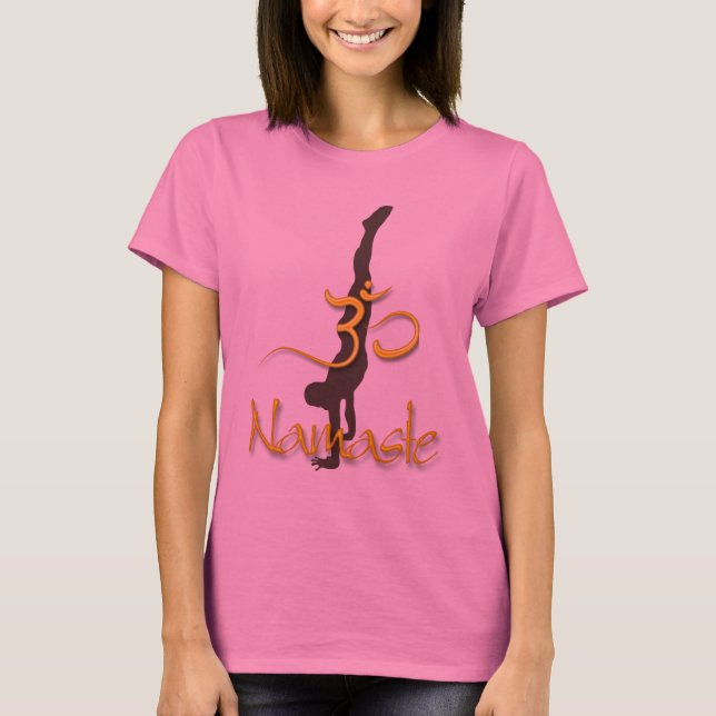 Camiseta PixDezines Pose de Parada de Manos/Namaste/Om (Anverso)