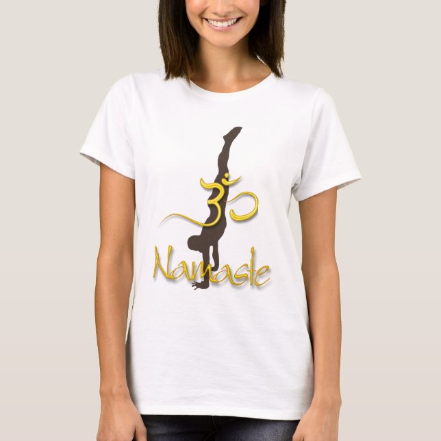 Camiseta PixDezines Pose de Parada de Manos/Namaste/Om (Anverso)
