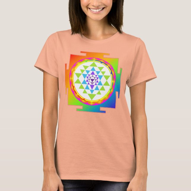 Camiseta PixDezines Sri Yantra/Arcoíris (Anverso)