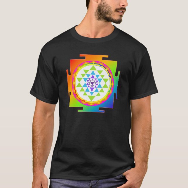 Camiseta PixDezines sri yantra/chakra claro/arco iris (Anverso)