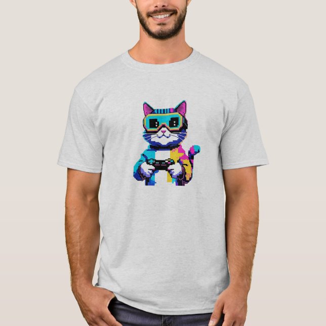 Camiseta Pixel Art Cat Gamer (Anverso)