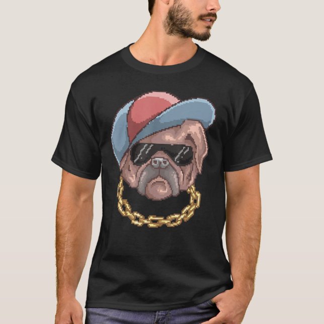 Camiseta Pixel Art, dueño de pug Dog (Anverso)