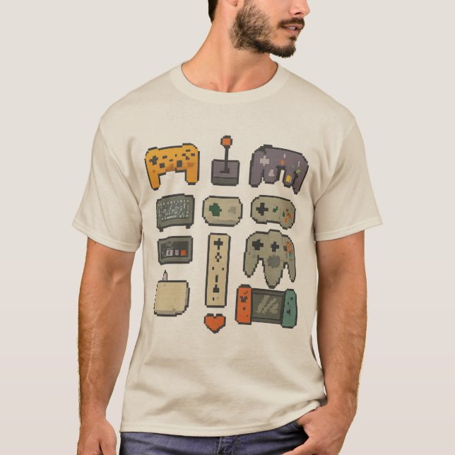 Camiseta Pixel Art – Retro & Modern Game Controllers (trans (Anverso)