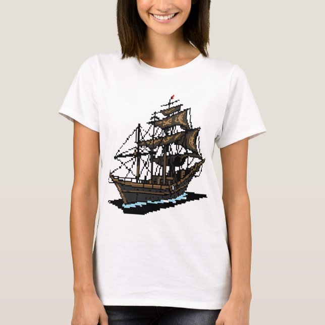Camiseta Pixel Art Sailing Ship on Water (Anverso)