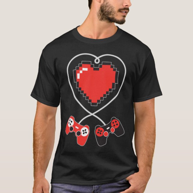 Camiseta Pixel Art Video-game Controller Día de San Valentí (Anverso)