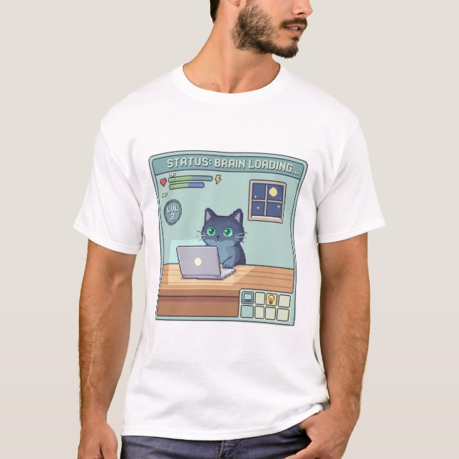 Camiseta Pixel Cat Brain Loading – Funny Retro Gamer Cat (Anverso)