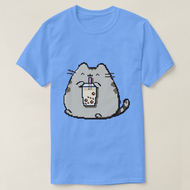 Camiseta Pixel Chubby Cat ama el té Boba (Diseño del anverso)