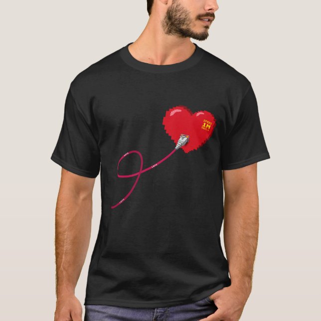 Camiseta Pixel Corazones conectados Traje de pareja coincid (Anverso)