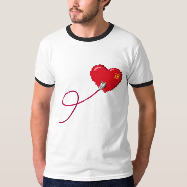 Camiseta Pixel Corazones conectados Traje de pareja coincid (Anverso)
