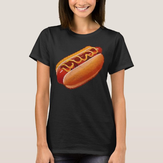 Camiseta Pixel de perro caliente de 8 bits Retro Hungry Byt (Anverso)