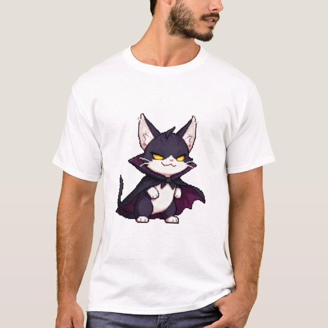 Camiseta Pixel Dracula Cat – Smug Cute Vampire 8-Bit Cat (Anverso)