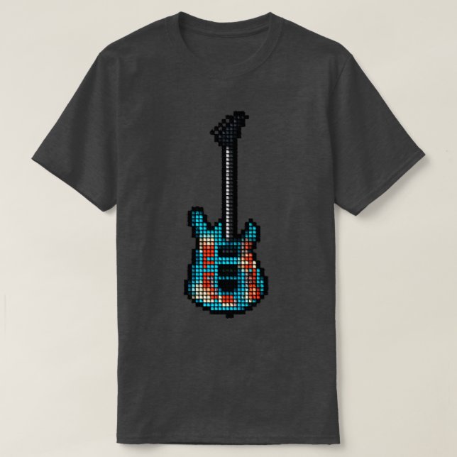 Camiseta Pixel en mosaico armado y guitarra sin hogar (Diseño del anverso)