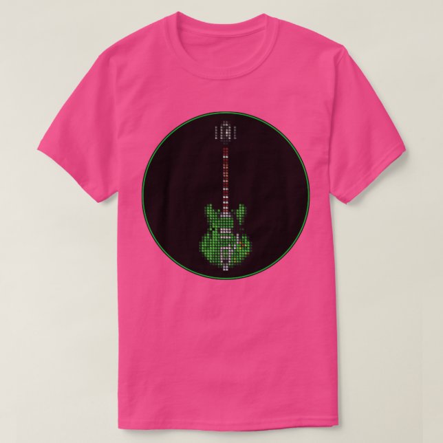 Camiseta Pixel en mosaico se vacía la guitarra verde en un  (Diseño del anverso)