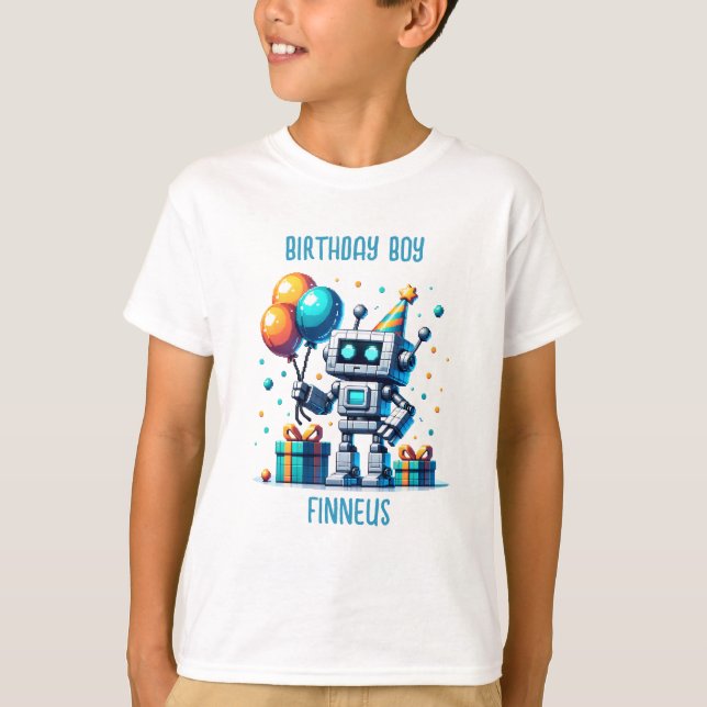 Camiseta Píxel Robot, niño de cumpleaños personalizado (Anverso)