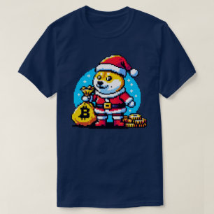 Camiseta Pixel Santa Crypto Wonderland Dogecoin y Bitcoin