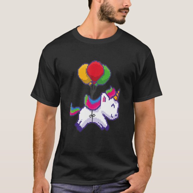 Camiseta Píxel Unicornio En Globos (Anverso)