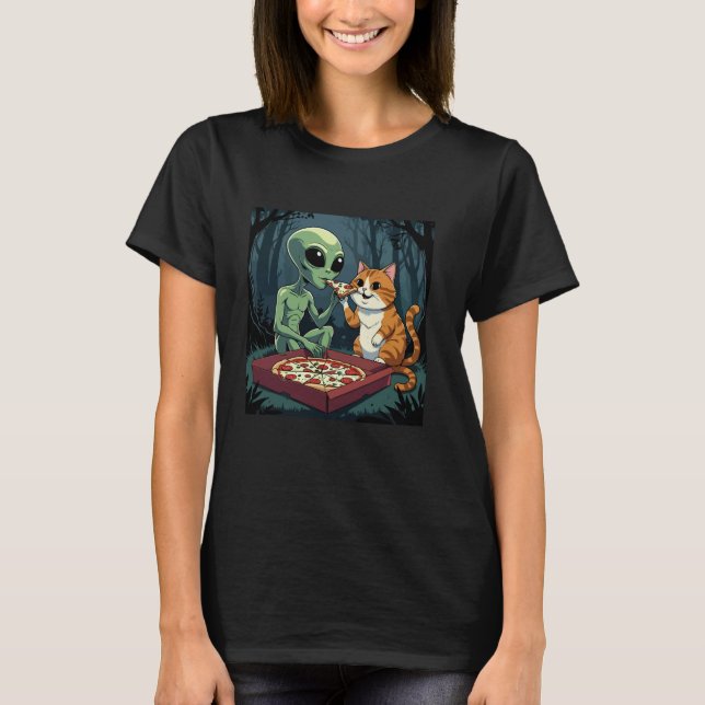 Camiseta Pizza Alienígena Y Gato (Anverso)