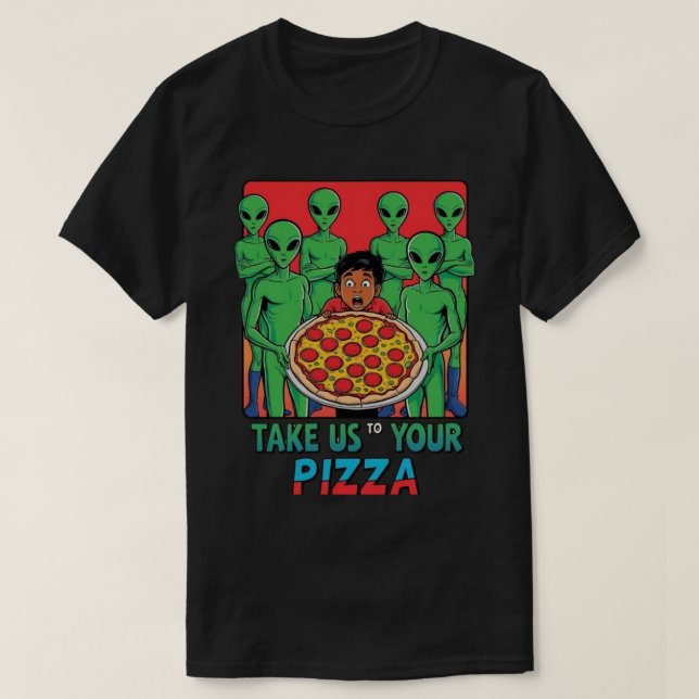 Camiseta Pizza Aliens Blk Mens (Diseño del anverso)