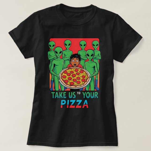 Camiseta Pizza Aliens Blk Womens (Diseño del anverso)