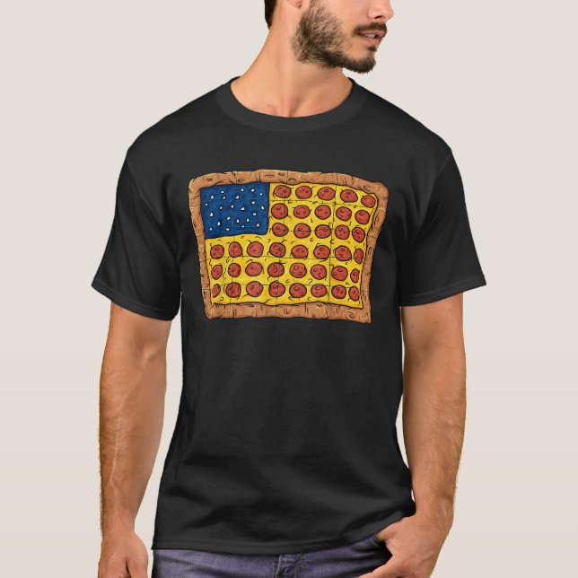 Camiseta Pizza Bandera Estadounidense 4 De Julio Graciosos  (Anverso)