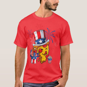 Camiseta Pizza Bandera Estadounidense Bandera Rojo Azul Bla