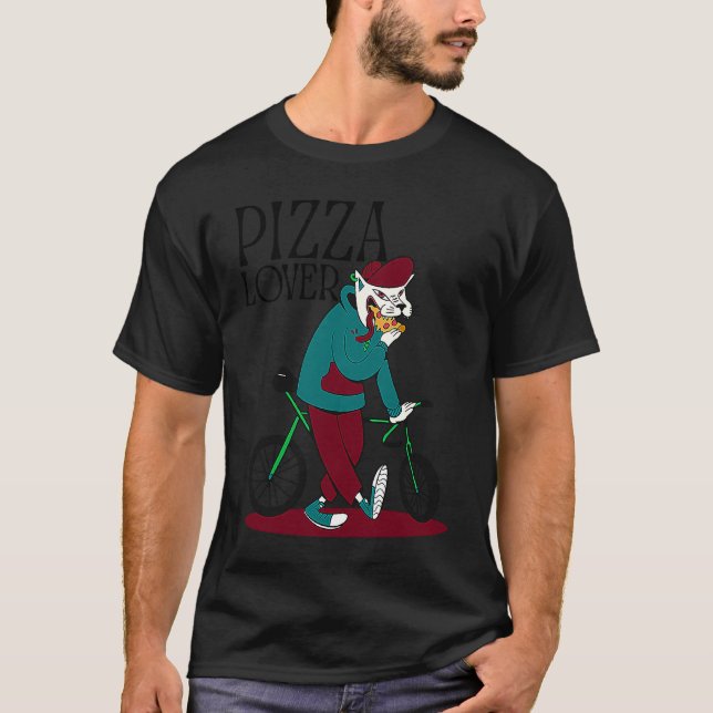 Camiseta pizza  bike cat eating bicycle (Anverso)