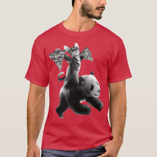 Camiseta Pizza Cat Riding Panda Monocromo