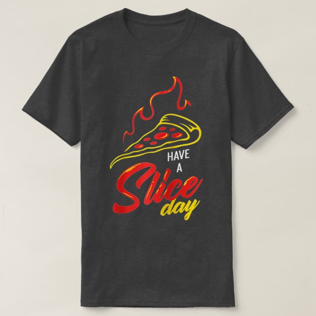 Camiseta Pizza con corteza de queso y rodaja para tomar una (Diseño del anverso)