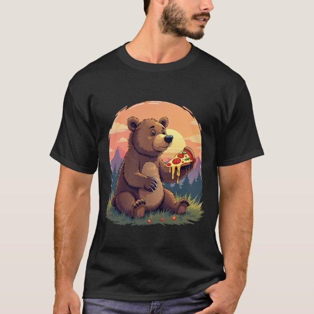 Camiseta Pizza De Comer De Oso Adorable (Anverso)