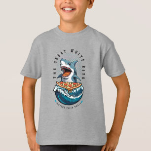Camiseta Pizza de Comer Tiburón El gran jawsome blanco