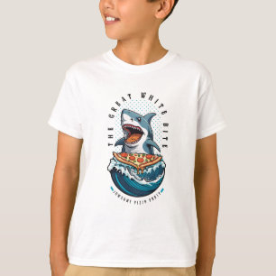 Camiseta Pizza de Comer Tiburón El gran jawsome blanco