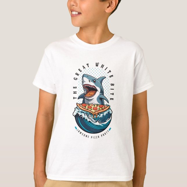 Camiseta Pizza de Comer Tiburón | El gran jawsome blanco (Anverso)